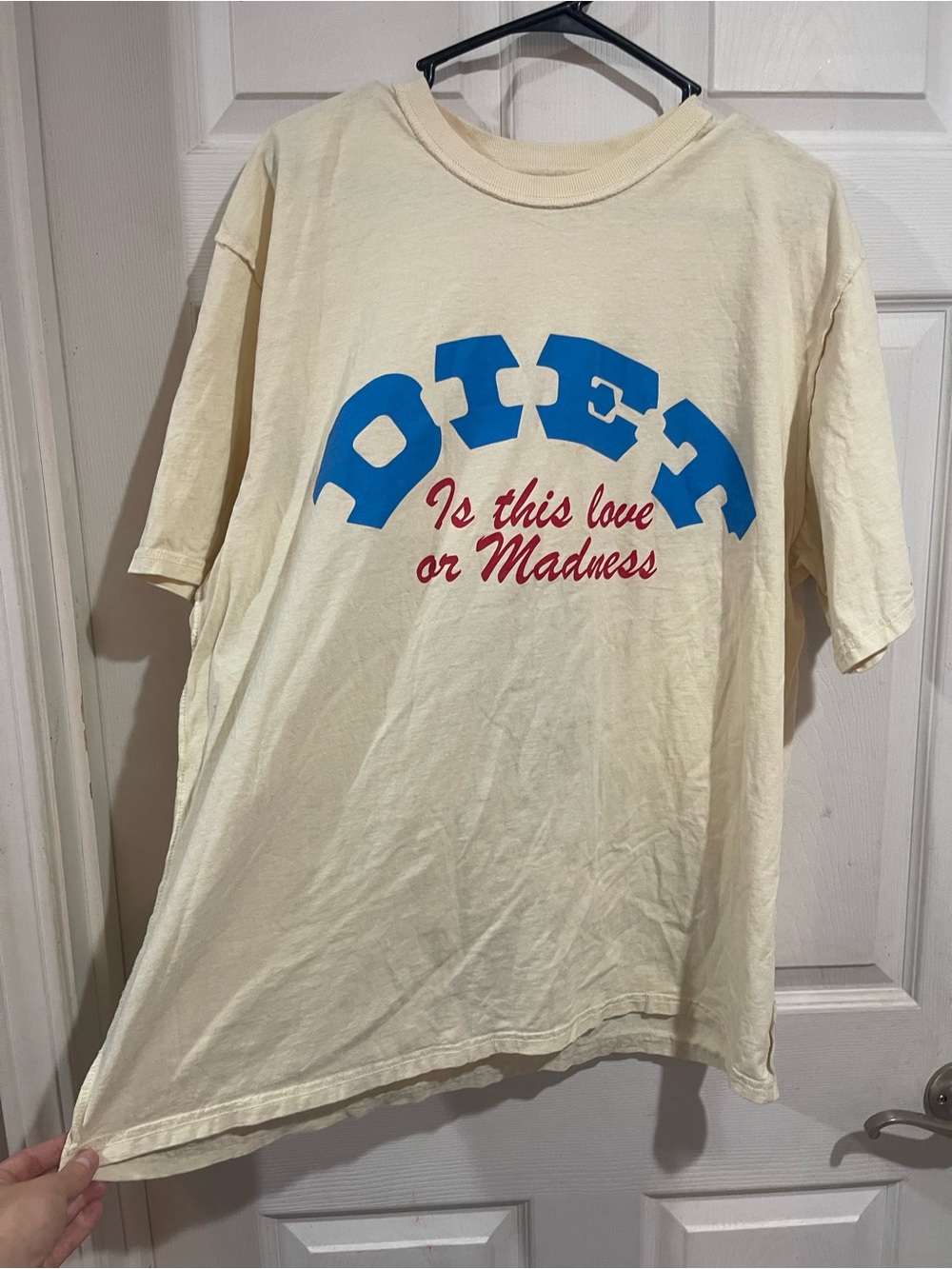 Cream Graphic Short Sleeve Tee with Blue & Red Print
